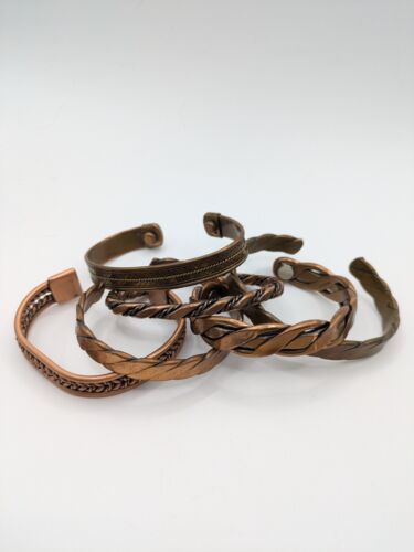 Lot Of Six Vintage Artisan And Modern Magnetic Open Cuff Bracelets Copper