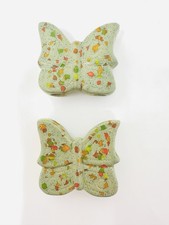 Ceramic Butterfly Macrame Beads Rainbow Green Vintage 1970  s set of 2 XL beads