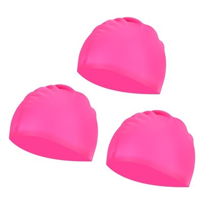 3Pcs Silicone Swim Cap Waterproof Non-Slip Swimming Hat, Fuchsia