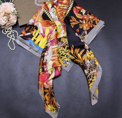 100% Silk Scarf Bandanna 110X110cm Square Women Neckerchief Wrap camel Print
