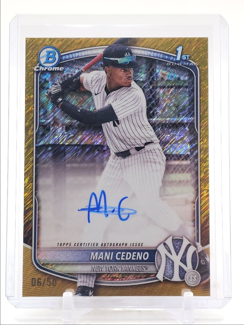 MANI CEDENO 2025 BOWMAN CHROME 1ST AUTOGRAPH GOLD SHIMMER AUTO /50 Q2029