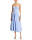 SIMKHAI Kittiya Midi Dress Women's 2 Baby Blue Striped Sweetheart Neck Side Zip