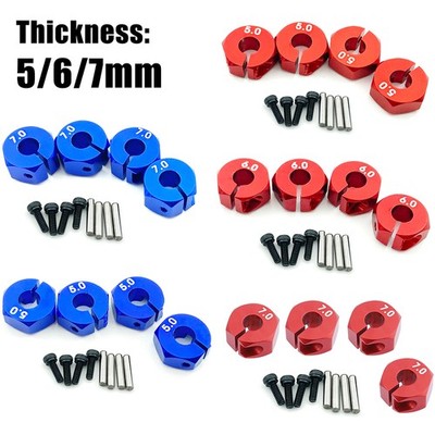 4pcs Aluminum 5/6/7mm Wheel Hex 12mm Drive Hubs With Pins Screws for 1/10 RC Car