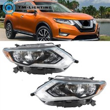 For 2017-2019 Nissan Rogue Headlight Projector Set Halogen Headlamp Chrome W/DRL