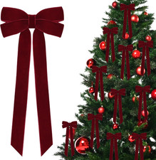 12Pcs Burgundy Velvet Ribbon Bows Christmas Tree Decorations,5In X 10In Xmas Orn