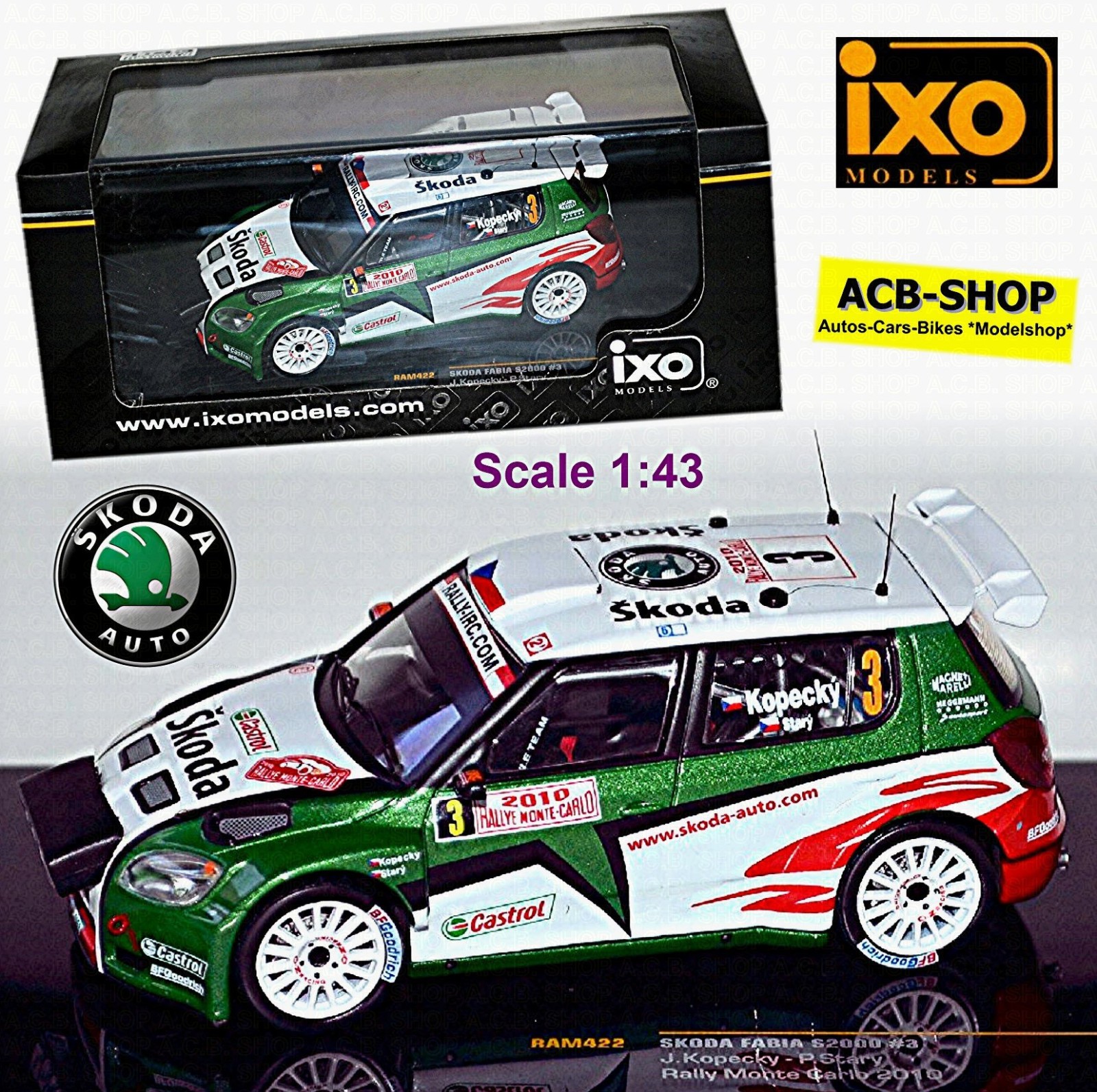 Skodia Fabia S2000 Rally Monte Carlo 2010 #3 J. Kopecky / P. Stary 1:43 Ixo