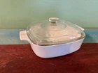 Vtg Corning Ware Just White Casserole A-1-B w/Pyrex Lid All White Winter Frost