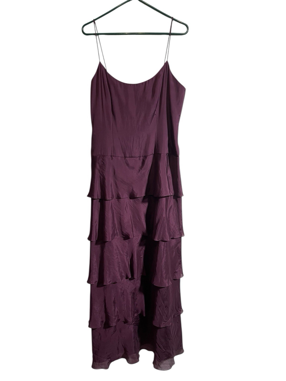 Papell Evening Sz 14 Silk Maxi Dress Tiered Ruffle Purple Formal Elegant