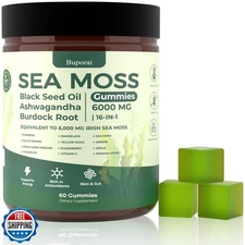 Buporai Sea Moss Gummies 16-1, Black Seed Oil Ashwagandha Turmeric Bladder Wr