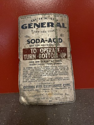 Vintage General Fire Extinguisher Metal Label  Quick Aid Soda-Acid Model SS-15