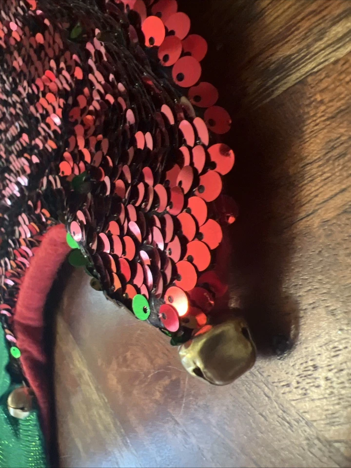 Sombrero de Elfo Vintage CUATRO Lentejuelas Fieltro Lentejuelas Tintineo Campanas Navidad Adulto Papá Noel Foto 3 de 4