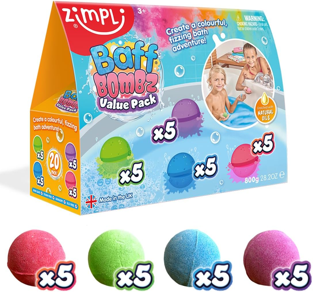 20 X Baff Bombz, Kids Bath Bombs Gift Set, Bubble Bath Fizzers, Birthday Toy