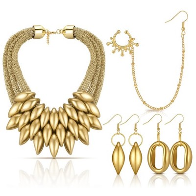 Sureio 4 Pcs Women African Jewelry Set Bib Choker One Size, Gold 