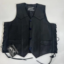Event Leather Vest Mens Black Biker Western Motorcycle Side Lace Conceal Carry L