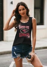 New Kansas City Chiefs Bling Tank Top, Sz S-3X, Crystal Rhinestone, Relaxed Tank