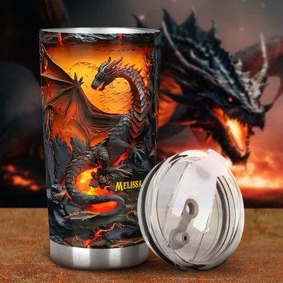 Personalized Beautiful Tumbler Dragons, Custom Name Tumbler for Dragon Lovers