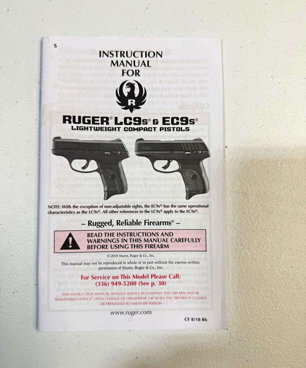 Ruger LC9s & EC9s Handgun Instruction Manual English 2018 CF 8/18 R6