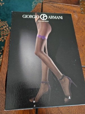 Giorgio Armani für Wolford Strumpfhose Gr.S grau mit lila Schleife, neu OVP