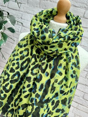 Damen Festival Leopard Animal Print ausgefranster Mode Schal - neongrün