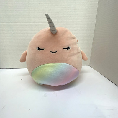 Squishmallows 8'' - Evie The Narwhal - Peach Rainbow Belly Glitter Horn Plush Toy