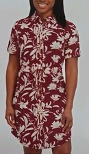 Halston Pink White Floral Shirt Dress Button Down Short Sleeve Size M