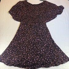 Free People Womens Florence Black Floral Smoked Lace-Up Back Mini Dress Small