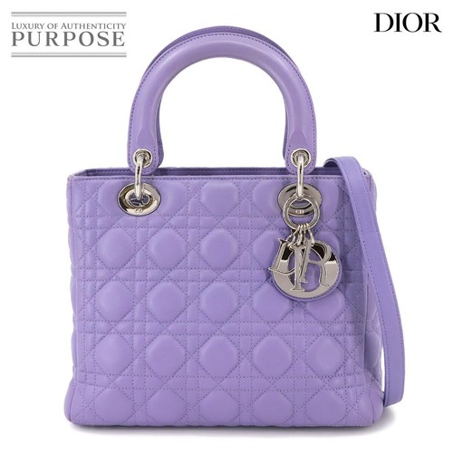 Christian Dior Cannage Lady Dior Medium 2way Hand Shoulder Bag Purple 90299392