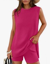 Womens Pink Knit Matching Set Sleeveless Top Shorts Size Small