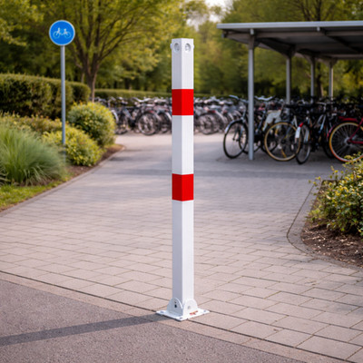 Absperrpfosten Stahl 70x70mm Klappbar zum dübeln inkl. Dreikant oder Zylinder