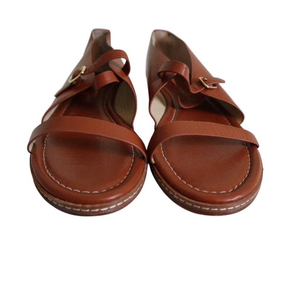 Bettye Muller 女式凉鞋 10 码棕色皮革绑带平底露趾波西米亚 — 第 3/4 张图片