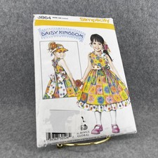 Uncut Daisy Kingdom Child Dress Pattern Simplicity 3864 Girls AA 3-6 Visor Bow