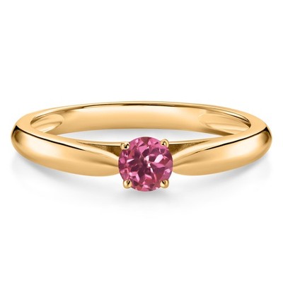 0.15 Ct Round Pink Tourmaline 10K Yellow Gold Solitaire Engagement Ring