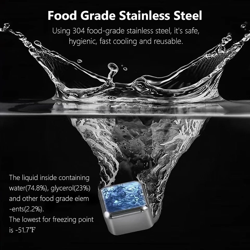 Whiskey Stones Stainless Steel, 32Pcs Metal Ice Cubes Bulk Set, Reusable Waterle - Image 4 of 4
