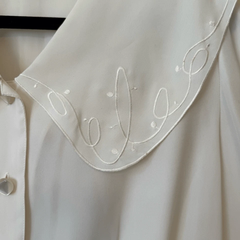 Vintage Josephine Ivory Embroidered Peplum Blouse Sz 10 Old Money, Elegant — 第 3/4 张图片