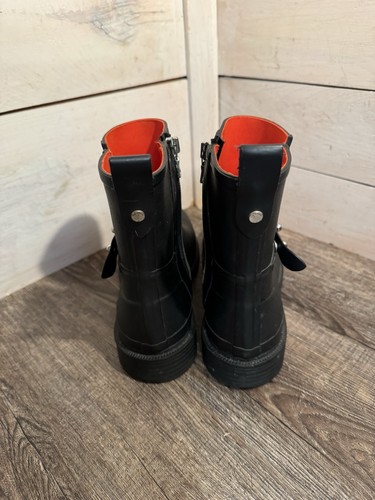 Rag & Bone Moto Rubber Rain Boots Black Red Lining Size 39/ 9 Zipper Casual - Picture 7 of 12