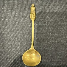 Vintage Brass Decorative Spoon – RHC Mark – Folk Woman Handle – Cast Brass