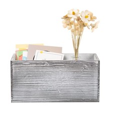 Rustic Gray Wood Mail Box Storage Holder File Organizer Tabletop Basket