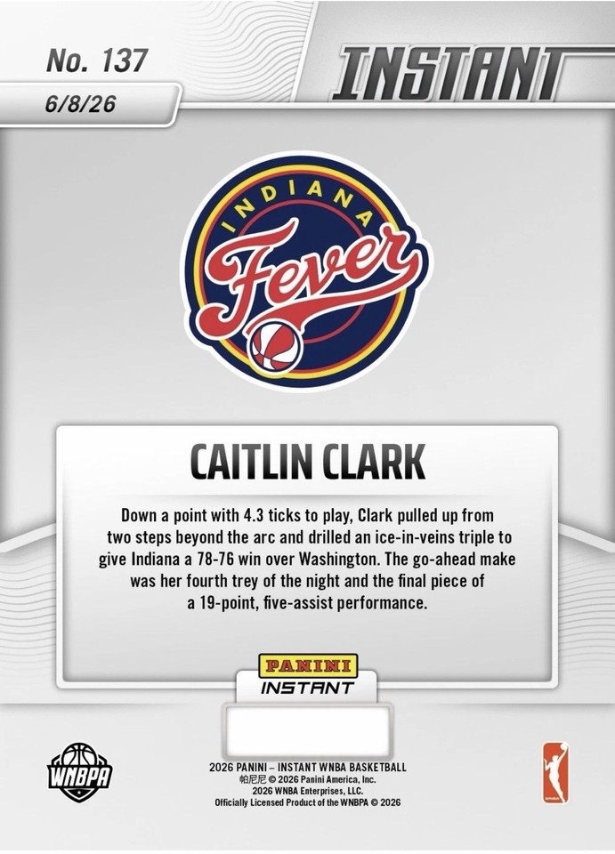 2026 Panini Instant WNBA #137 Caitlin Clark Indiana Fever PRESALE | eBay