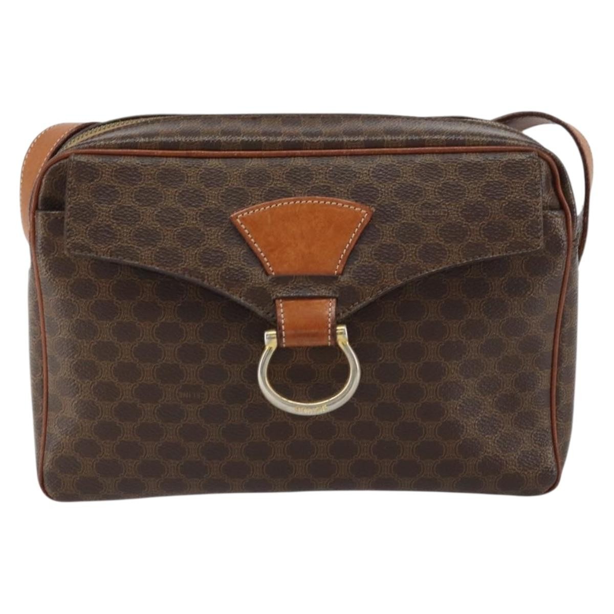 Celine Vintage Macadam Shoulder Bag Canvas And Leather Brown Canvas Shoulder Bag Bag (Pre-Owned)