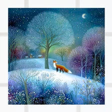 Woodland Fox on Snowy Winter Night WINDOW CLING Size 8" Vinyl