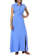 Nina Leonard Women's Textured Wave Wrap Waist Maxi Dress Blue Violet