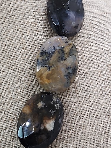 Artisan Sterling Claps Polished Jasper Moss Agate Gemstone Necklace Chunky 20 In - Picture 4 of 7