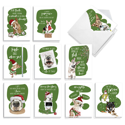 20 Asst'd Funny Christmas Notes Set 4''x5.12'' w/Env.(10 Designs) Holiday Dog Days