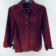 Valerie Separates Burgundy Suede Leather Jacket Sz M Button Down Lined Autumn