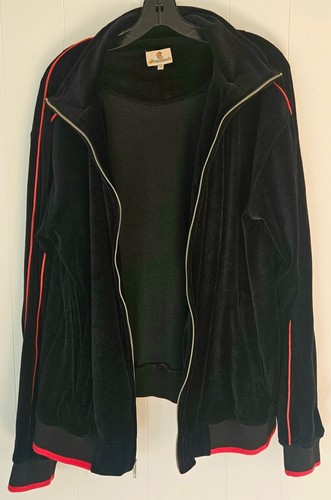 Sweatsedo schwarz rot Ärmel Streifen Velour sportliche Trainingsjacke Herren Größe L - Bild 4 von 10