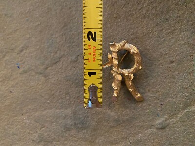 Sarah Coventry Intial R Brooch Vtg Branch Gold Tone Letter 