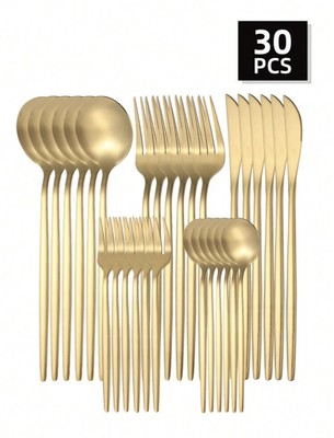 Brand New! Gorgous! Modern 30 Piece Stainless Steel Gold Matte Flatware Set!!