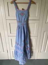 LoveShackFancy blue dress pink flowers embroidery pinafore, US 4 (~AU 8)