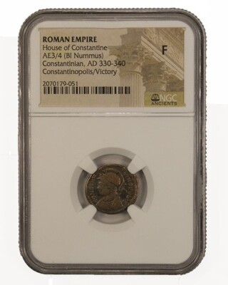 NGC FINE Roman AE3/4 of Constantine I AD 330-346 CONSTANTINOPOLIS / VICTORY Rev.