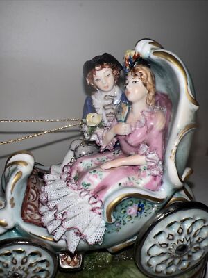 Vintage Capodimonte couple in open carriage | eBay